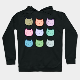 9 Pack Smiley Cat Pastel Pink Blue Green Hoodie